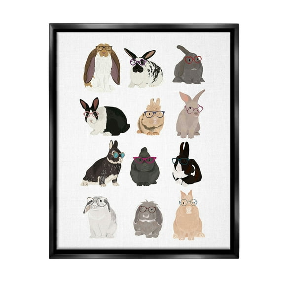 Stupell Industries Varied Hipster Bunnies Animals & Insects Painting Black Floater Framed Canvas Art Print Wall Art, 17 x 21