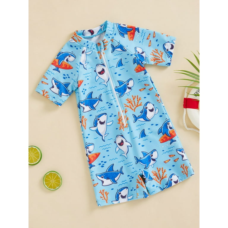 Summer Kids Baby Boys Swimsuit Swimwear Shark Print Short Sleeve