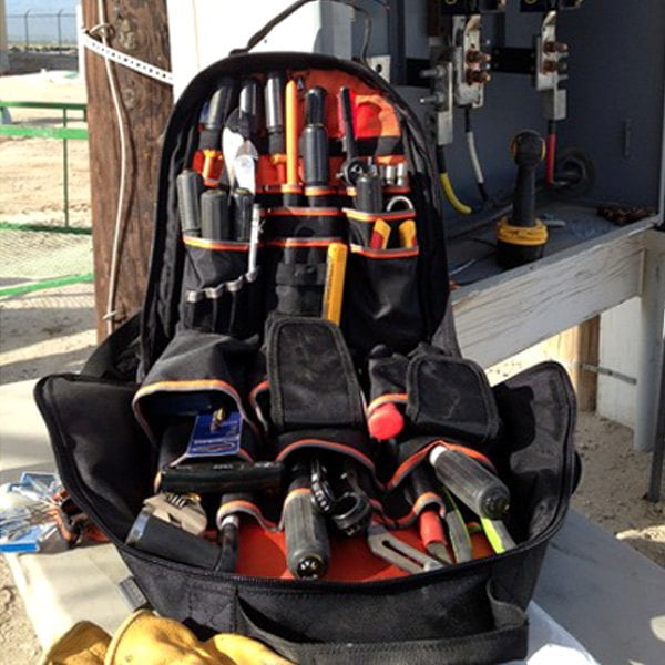 Klein Tools Tradesman Pro 39 Pocket Backpack Heavy Duty Black Orange 1680D Ballistic Polyester Molded Bottom Walmart