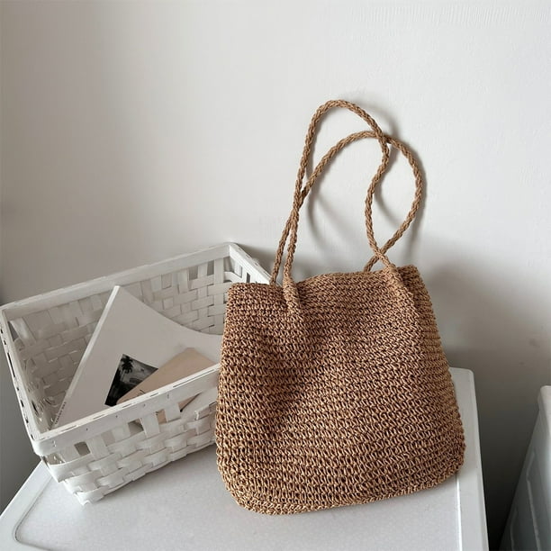 Mochila de paja tejida a crochet para mujer, bolso de hombro con cordón ajustable, bolso de playa informal, bolso de playa de verano para niñas, mochila de paja tejida a crochet, bolso de