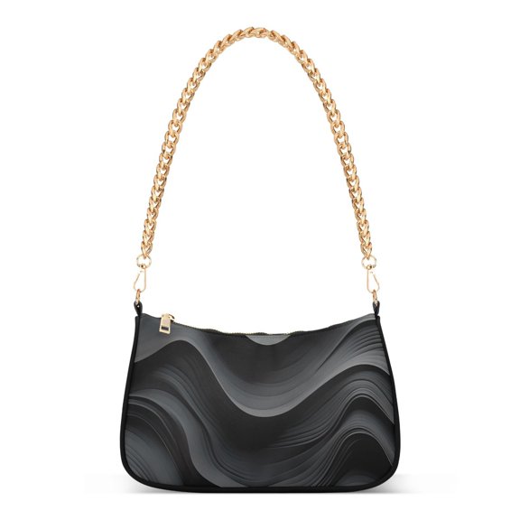 Womens Chain Shoulder Bag Black Print Classic Tote Handbags Fashion Clutch Hobo Purse with Zipper for Travel Casual