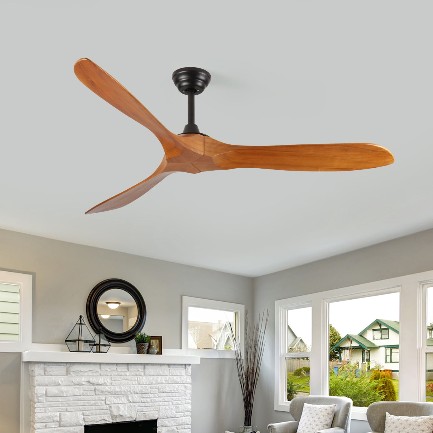 Ceiling Fan, 60 Inch Farmhouse Black Wood Remote Ceiling Fan for Living Room Patio Indoor Outdoor, Black