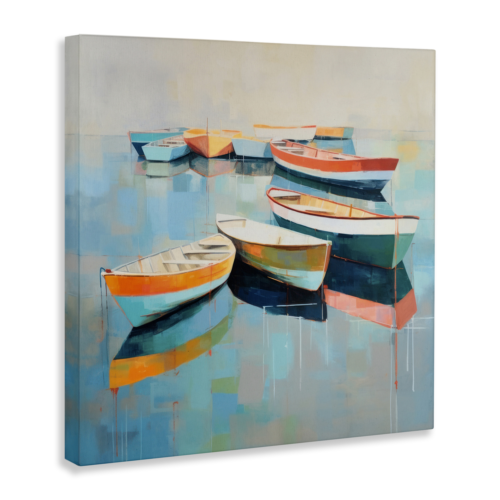 Stupell Industries Boats on Shoreline Transportation Painting Gallery Wrapped Canvas Art Print Wall Art, 17 x 17