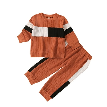 

Sunisery Toddler Baby Girl Boy Clothes Long Sleeve Patchwork Sweatshirt Tops Long Pants Fall Winter Outfits Brown 18-24 Months