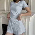 thumbnail image 2 of JYnXIANTI 2 Piece Pj Sets for Woman Ribbed Ruffle Short Sleeve Tops and Shorts Lounge Set Summer Matching Pajamas Set Sleepwear, 2 of 5