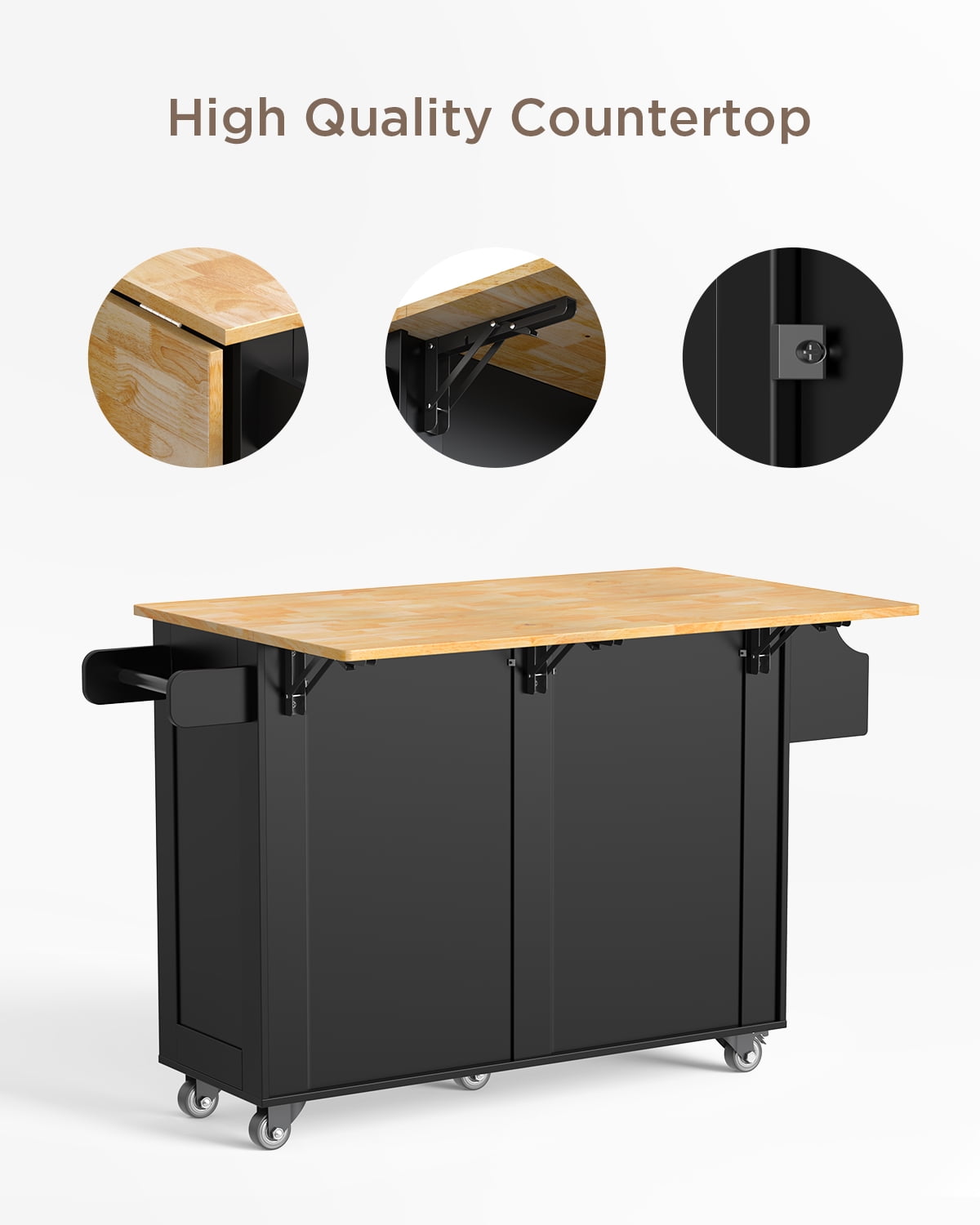 Aiho 45.5'' Kitchen Island Cart with Storage , Rolling Kitchen Island with Folding Drop Leaf Breakfast Bar for Dining Room, Black