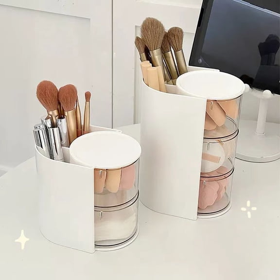 Yesbay Makeup Brush Holder Storage Box ,Rotatable Design Earring Bracelet Hair Accessories Organizer