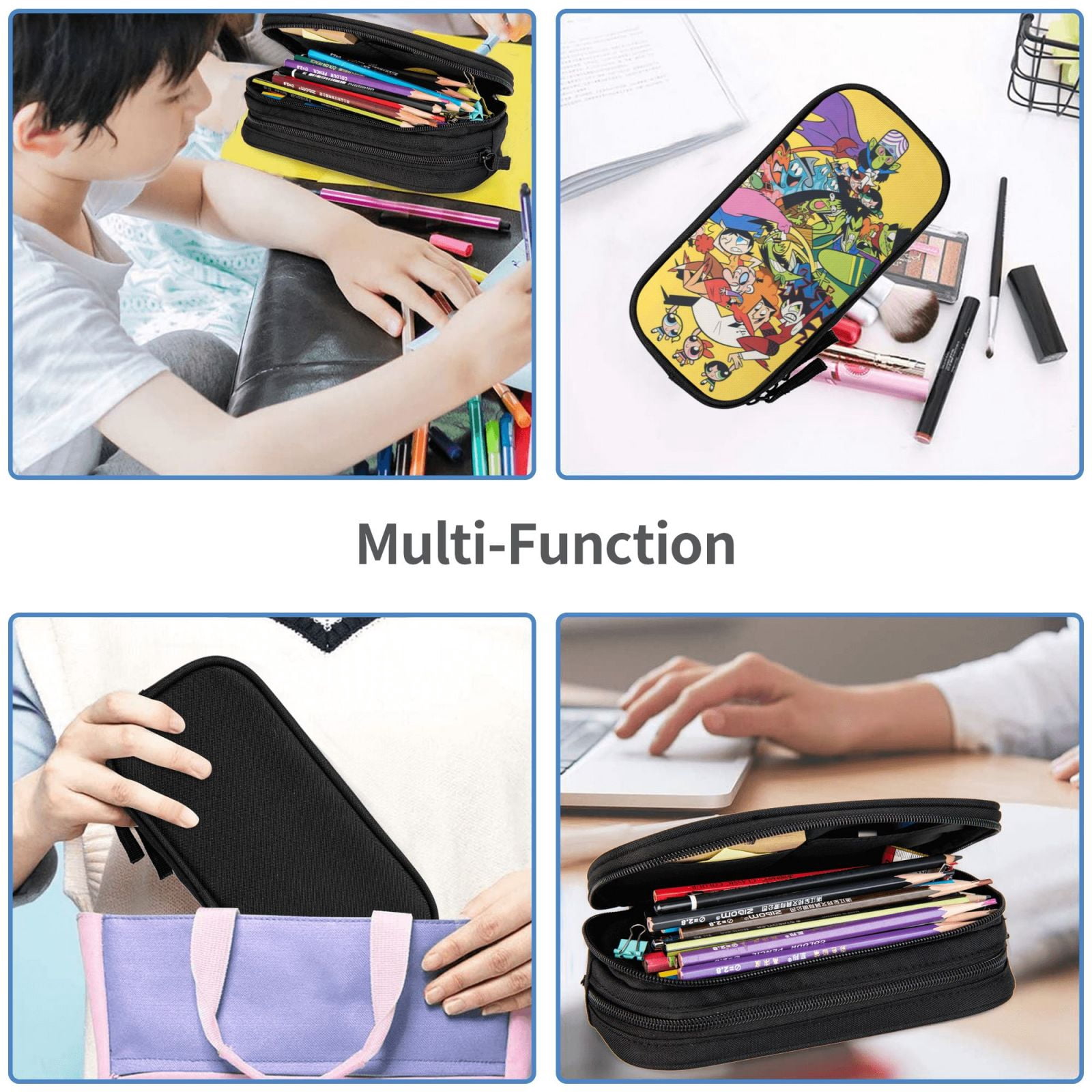 The Powerpuff Gi-rls Pencil Case Large Capacity Pencil Pouch Pen Bag Office Stationery Organizer Travel Makeup Bag Black