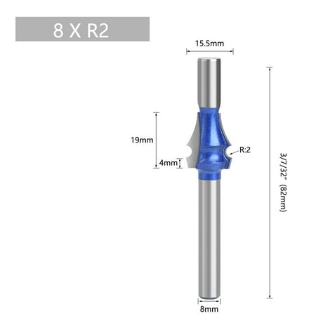 

Tungsten Carbide 8mm Router Bit Woodworking Milling Cutter With Bearing R1.5-R4