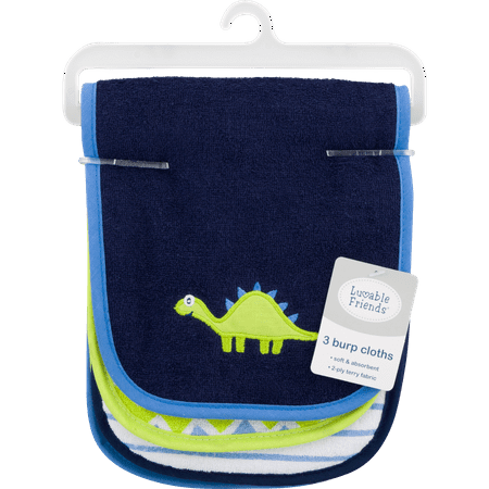 Luvable Friends Unisex Baby Cotton Burp Cloths with Fiber Filling, Dinosaur, One Size