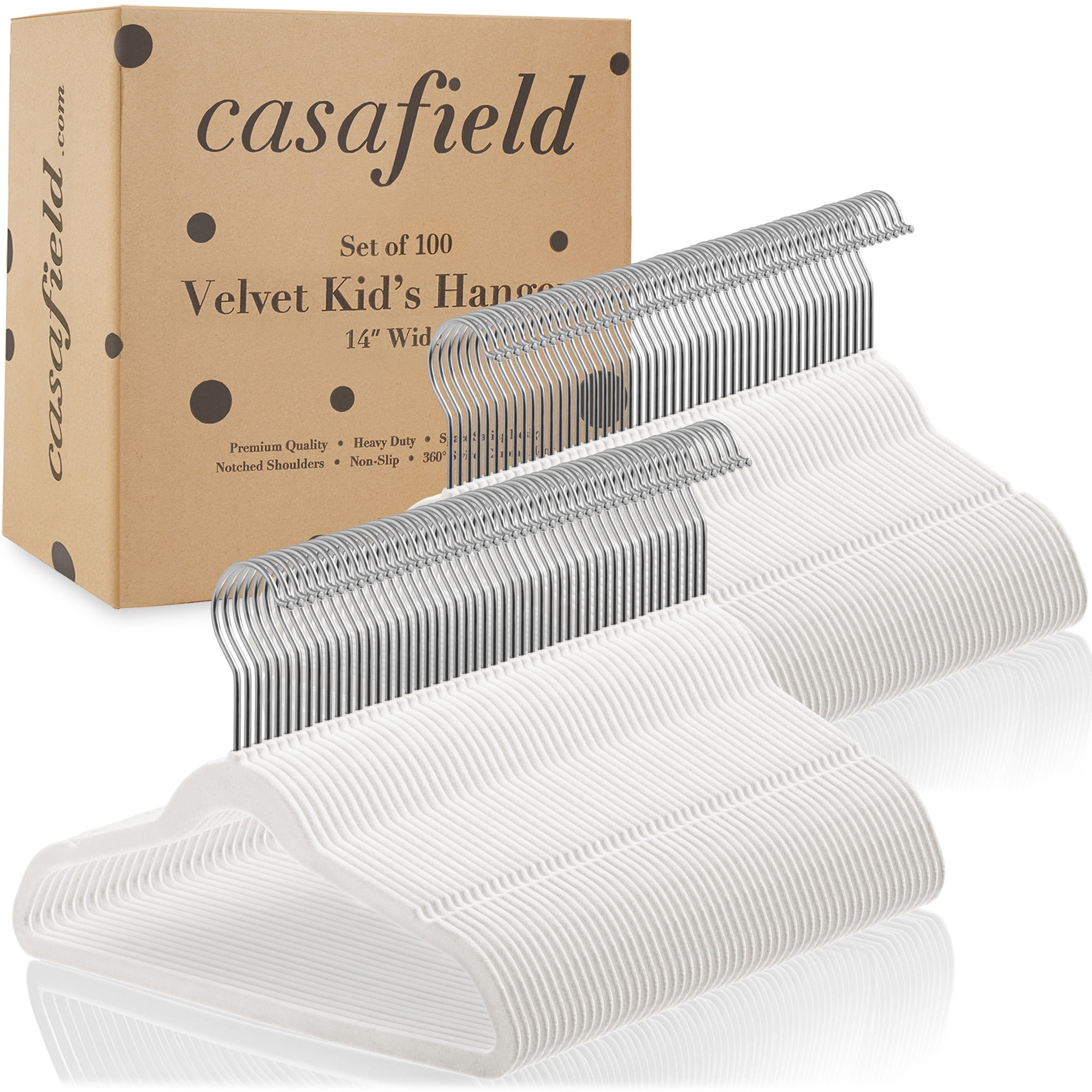 Casafield 100 Velvet Kid's Hangers for Children's Clothes, 14" - Ivory