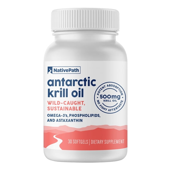 NativePath Antarctic Krill Oil 500mg, Omega-3 EPA and DHA with Astaxanthin, 30 Softgels