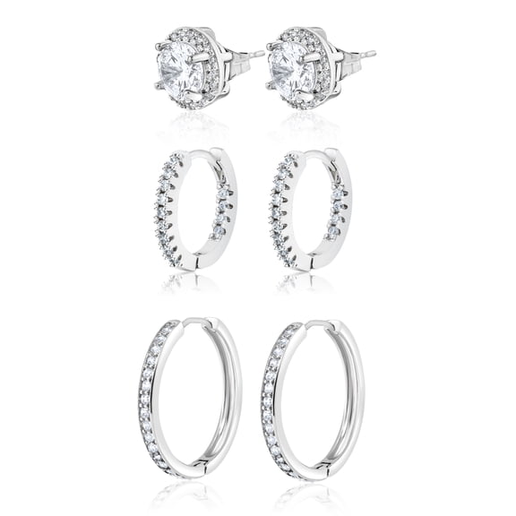 JeenMata Multipack 3 Pairs Classic Hoop, Mini Hoop & Halo Stud Sparkling Designs - Mix and Match Earrings Pack for Women - Everyday Wear Multipack Jewelry