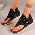 thumbnail image 4 of Women's Clip Toe Flat Sandals Breathable Denim Flip Flops Buckle Studded Open Toe Summer Low Platform Dressy Shoes Black Size 7.5, 4 of 6