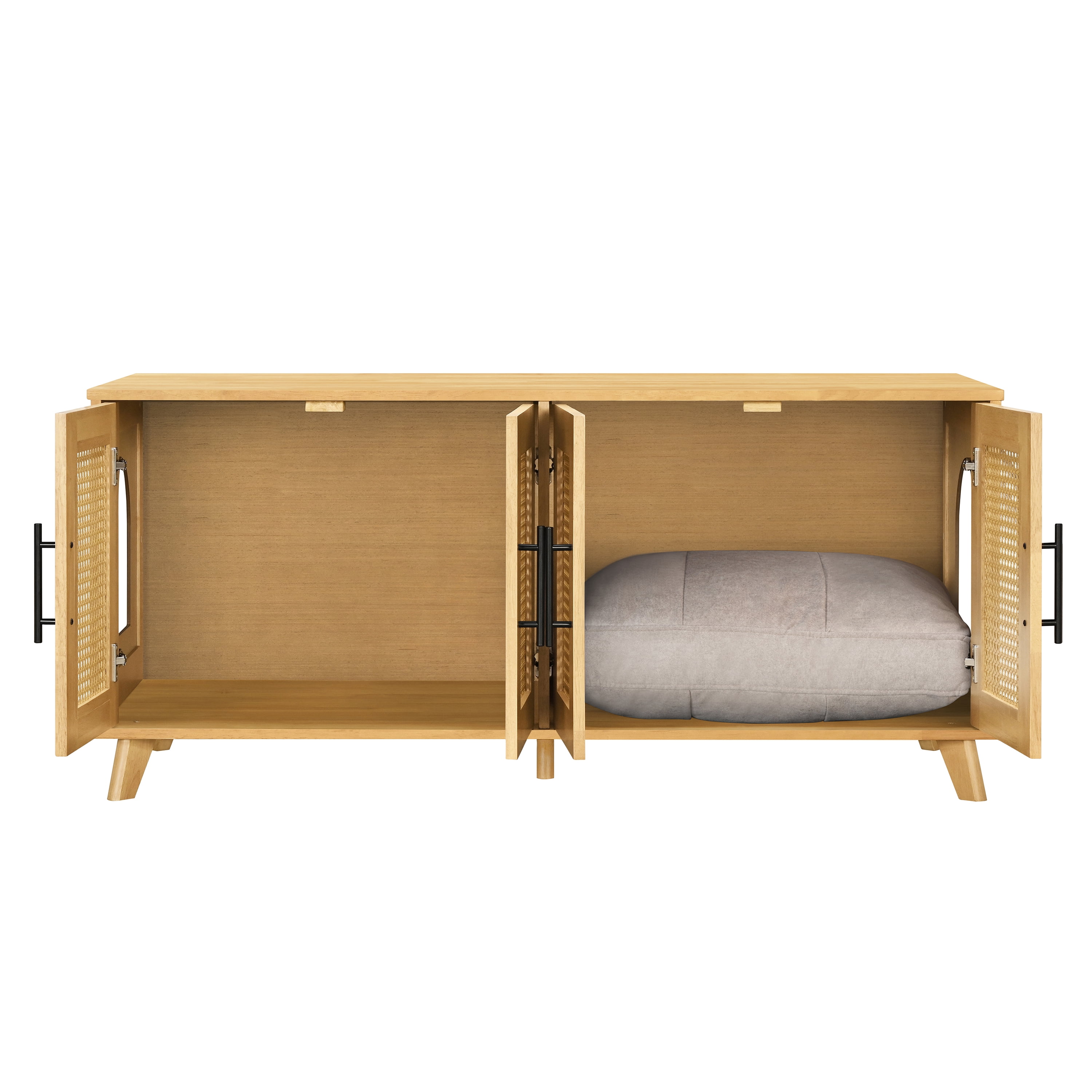 Indoor Rubber Wood Cat Cabinet with Plush Cushion, Hidden Pet Furniture for Modern Living Spaces