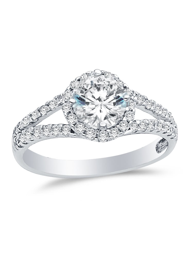 1.5 carat round cz halo engagement ring in white gold