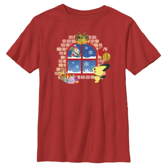 Boy's Pokemon Christmas Window Graphic Tee Red X Small
