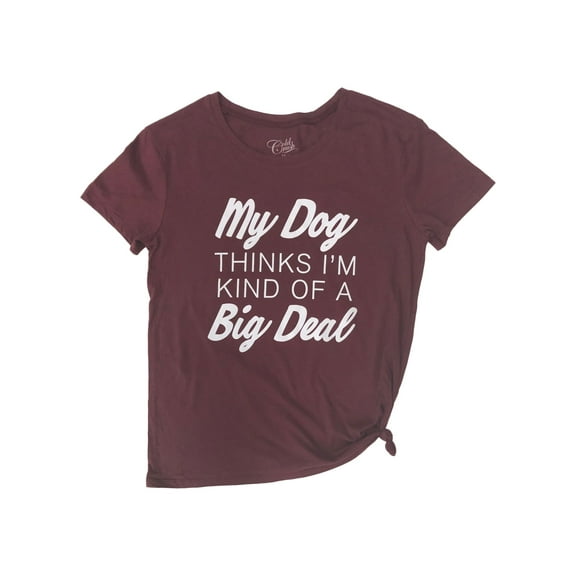 Womens Burgundy My Dog Thinks I'm A Big Deal Knotted T-Shirt Tee Shirt Medium