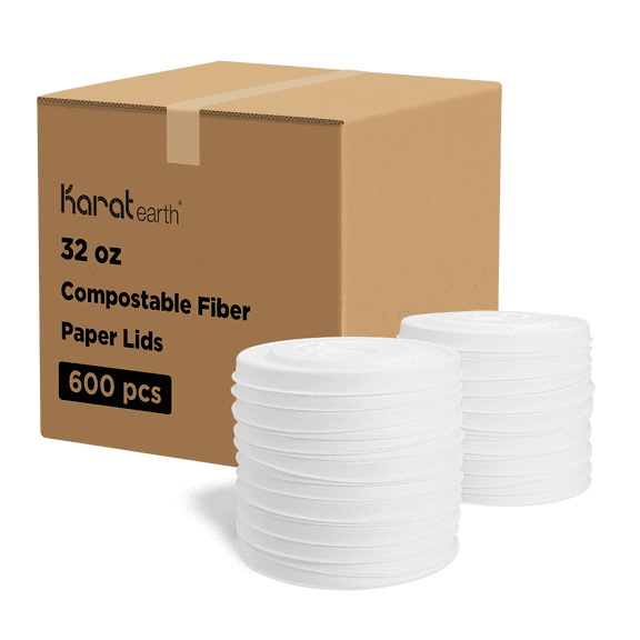 Karat Earth Compostable Fiber Paper Flat lid for 32 oz Paper Cold Cup (104.5mm) - 600 pcs
