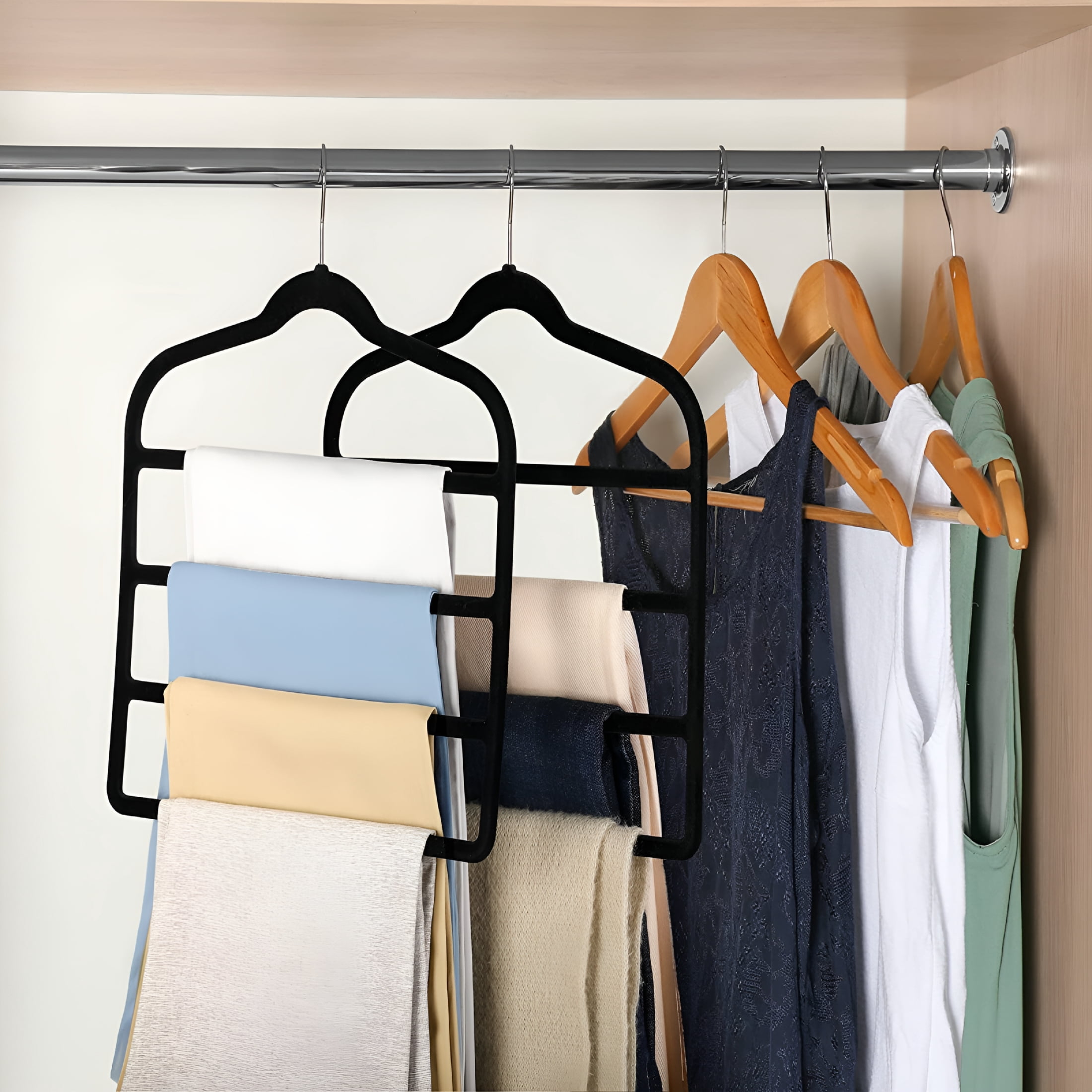 ACDANC Velvet Hangers,Non-Slip Black Velvet Pants Hangers,Black Hangers Velvet,5 Pack