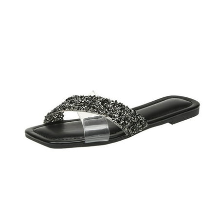 

TKYCMSUAKI Women s Wide Width Flat Slides Sandals Strapy Slide Sandal Slip on Dressy Summer Shoes for Women.