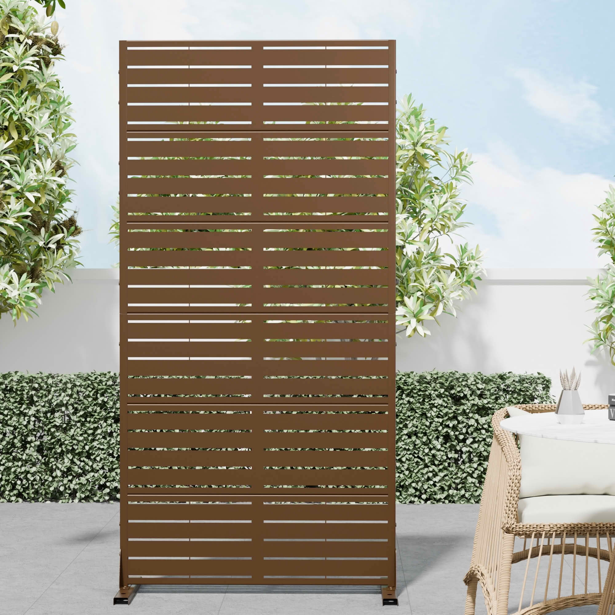 MAYEERTY 72x35x16 Inch Brown Louvered Galvanized Steel Privacy Screen, 6 Piece Set for Outdoor Street