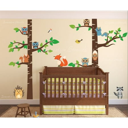 - Innovative Stencils 12 Piece Birch Tree Nursery Wall Decal Set