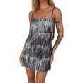 thumbnail image 1 of Coduop Women's Glitter Spaghetti Strap Mini Dress Sleeveless Backless Sequins Tassel Party Dress, 1 of 7