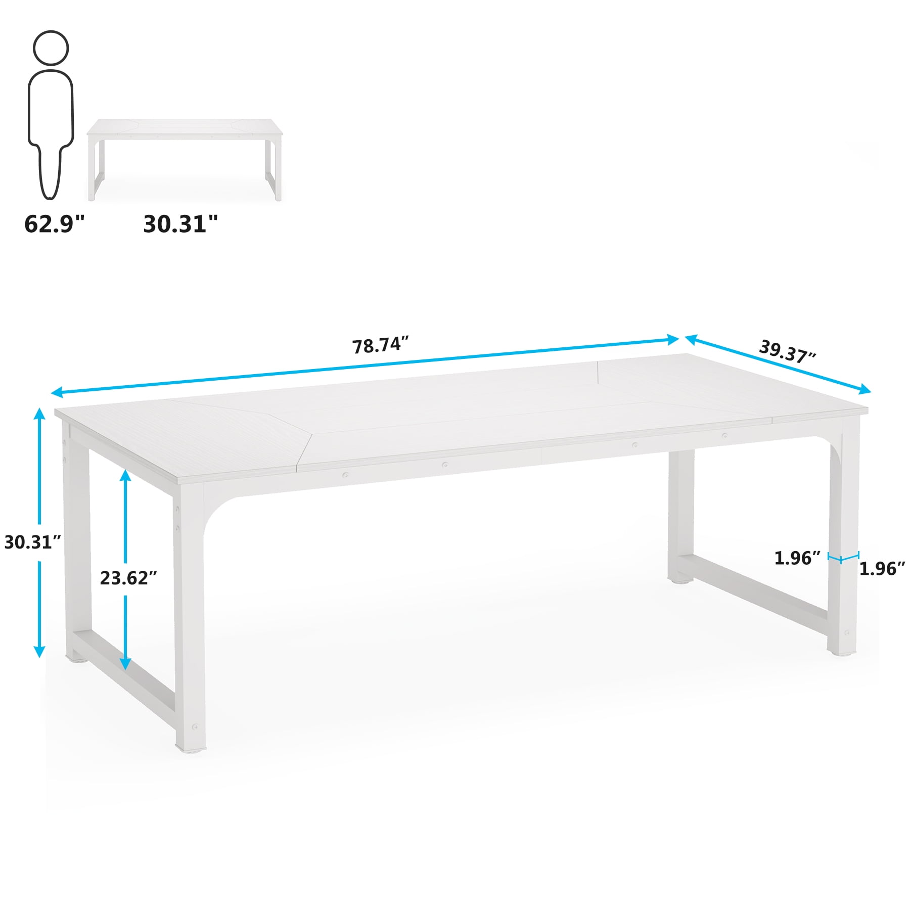 Tribesigns 78.7 Inch Large Computer Table, Modern Sturdy Writing Desk for Home Office, White
