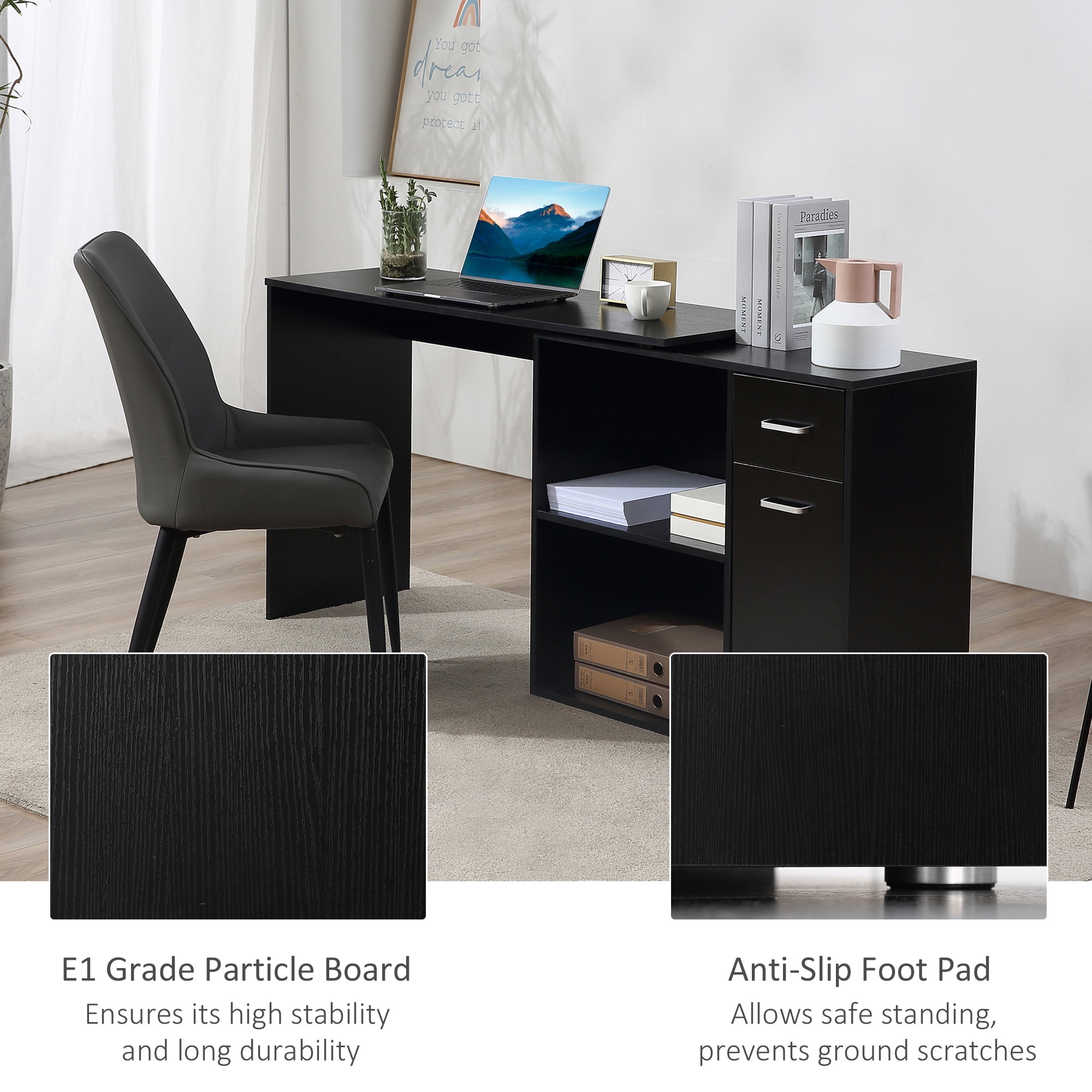 HomCom L Shaped Computer Desk Workstation with Storage Shelves and Cabinet for Home & Office Contemporary Style