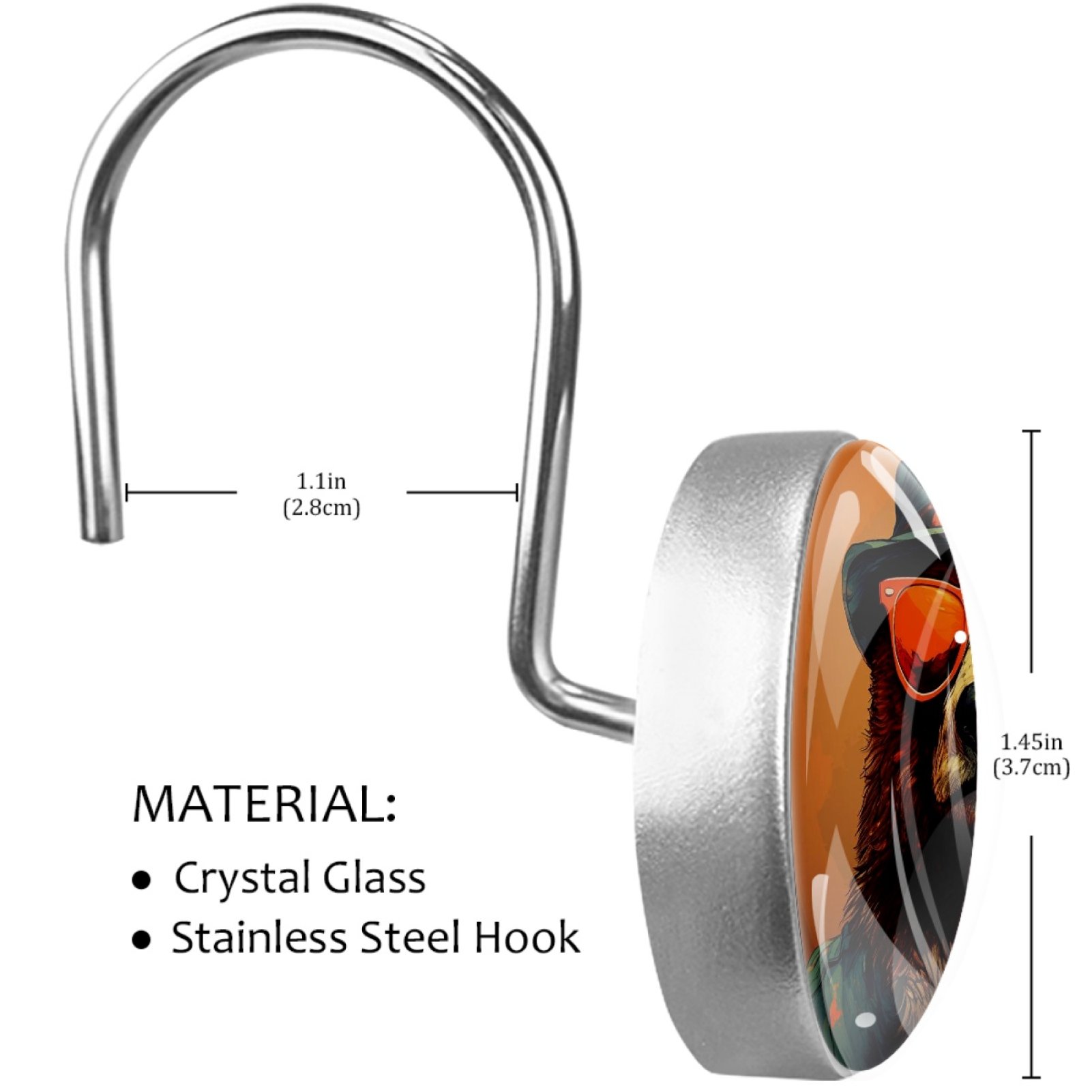 HemaKayy 12 Pcs Decorative Shower Curtain Hooks - Stainless Steel Rings for Bathroom Decor - Easy Glide & Secure Hold - Perfect Decoration for Bathroom Shower Rods - Animal Bear