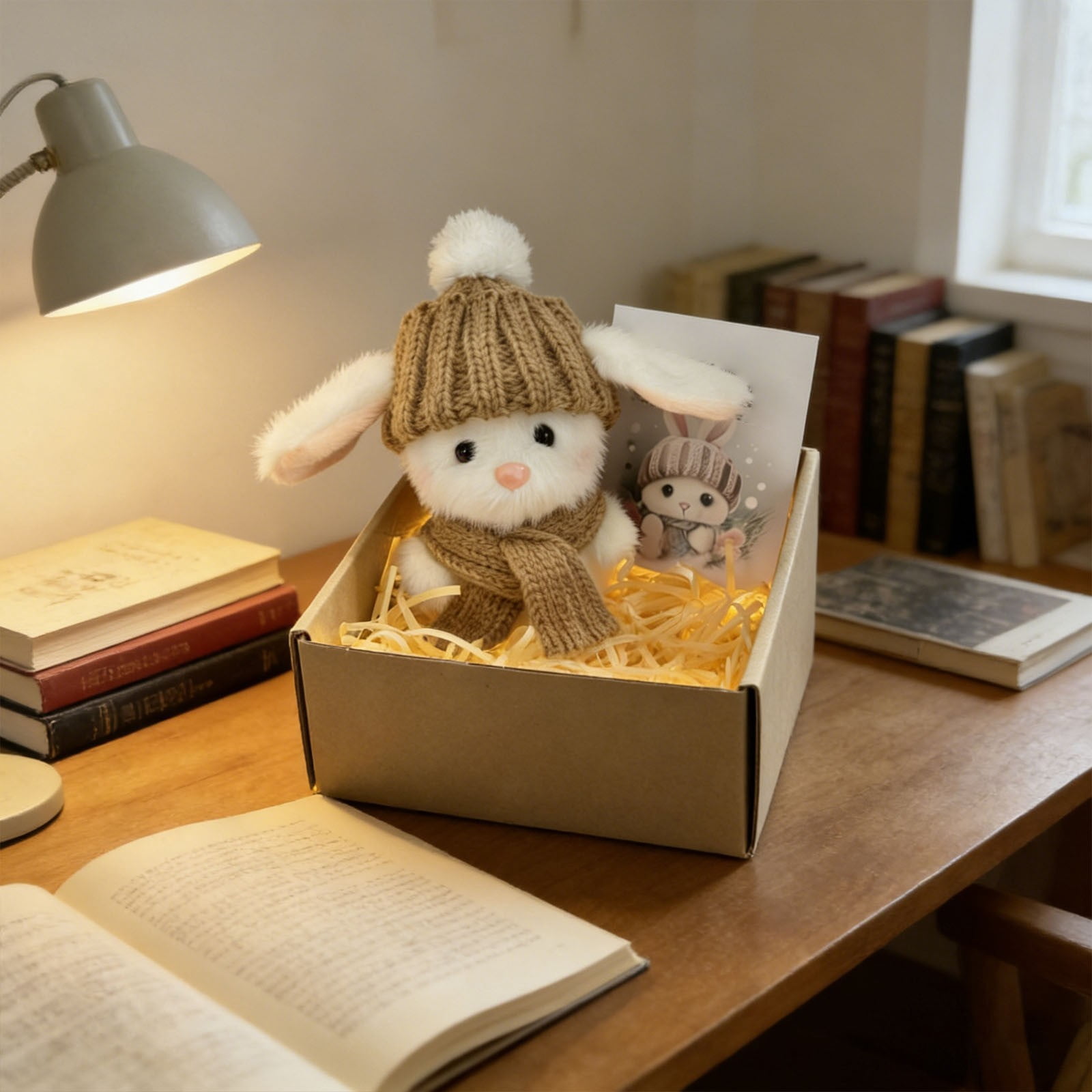Handmade Mini Bunny Hug Cute Easter Gift with Card, 2026 New Soft Plush Rabbit Mini Bunny Hugs in Box, Easter Basket Bunny Stuffer, Easters Basket Essentials Gifts