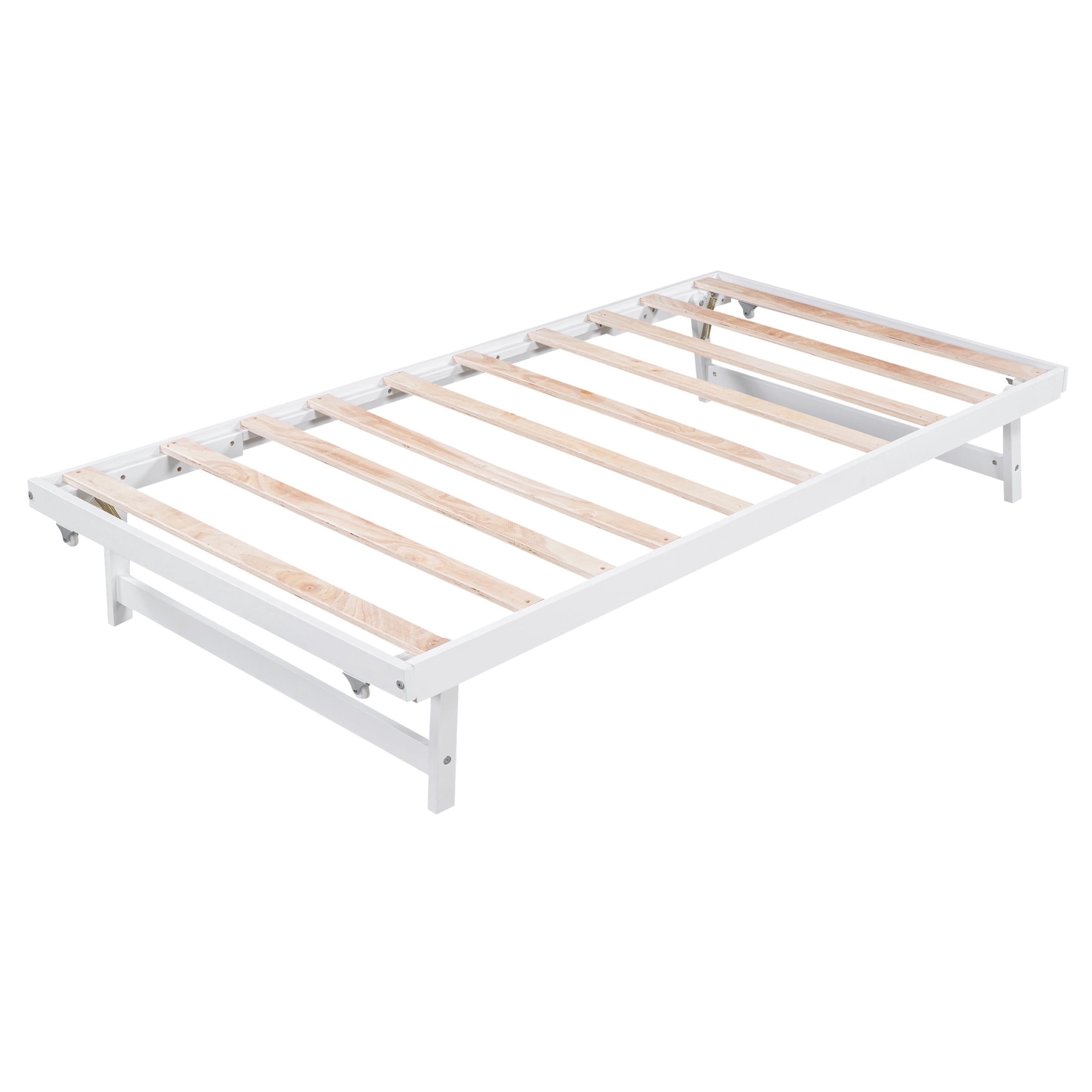 Noble House Rhea Full Size Platform Bed with Pop Up Adjustable Trundle, Solid Pine Wood Frame, Heavy Duty, White