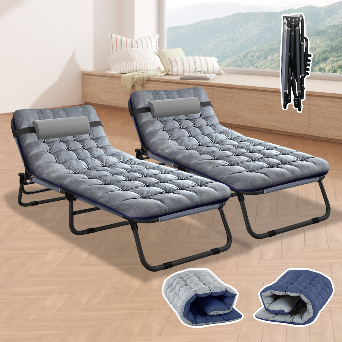 Slsy 2 Pack Folding Camping Cot for Adults, Adjustable 4Position