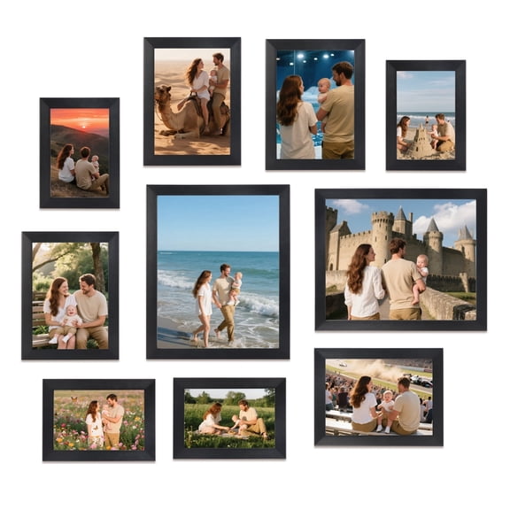 Collage Picture Frames, 10-Pack Multi-Size Frame Set for Wall Gallery - Includes 2x 8x10, 4x 4x6, 4x 5x7 Frames for Home & Office Decor, Tabletop or Wall Display,  Black