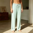 thumbnail image 2 of HBGVBA Women's Wide Leg Pajama Pants,Striped Sleep Pant Drawstring Elastic Waist Casual Loose Fits Loungewear Trousers with Pockets, 2 of 5