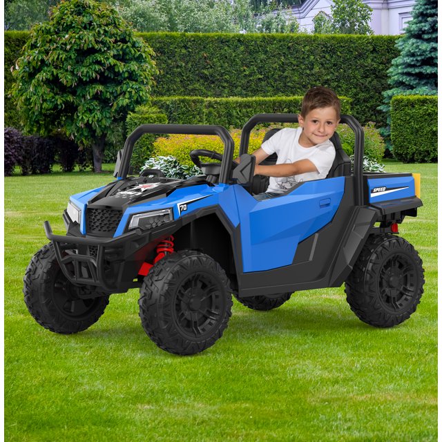 BeesClover 24V Electric Ride on Dump Truck for Kids, 2-Seater 4WD Remote Control Car with Electric Dump Bed & Shovel, LED Lights, Music Player, Max Speed 5Mph