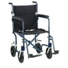 Drive Medical Flyweight Lightweight Folding Transport Wheelchair, 19", Blue Frame, Black Upholstery