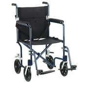 Drive Medical Flyweight Lightweight Folding Transport Wheelchair, 19", Blue Frame, Black Upholstery