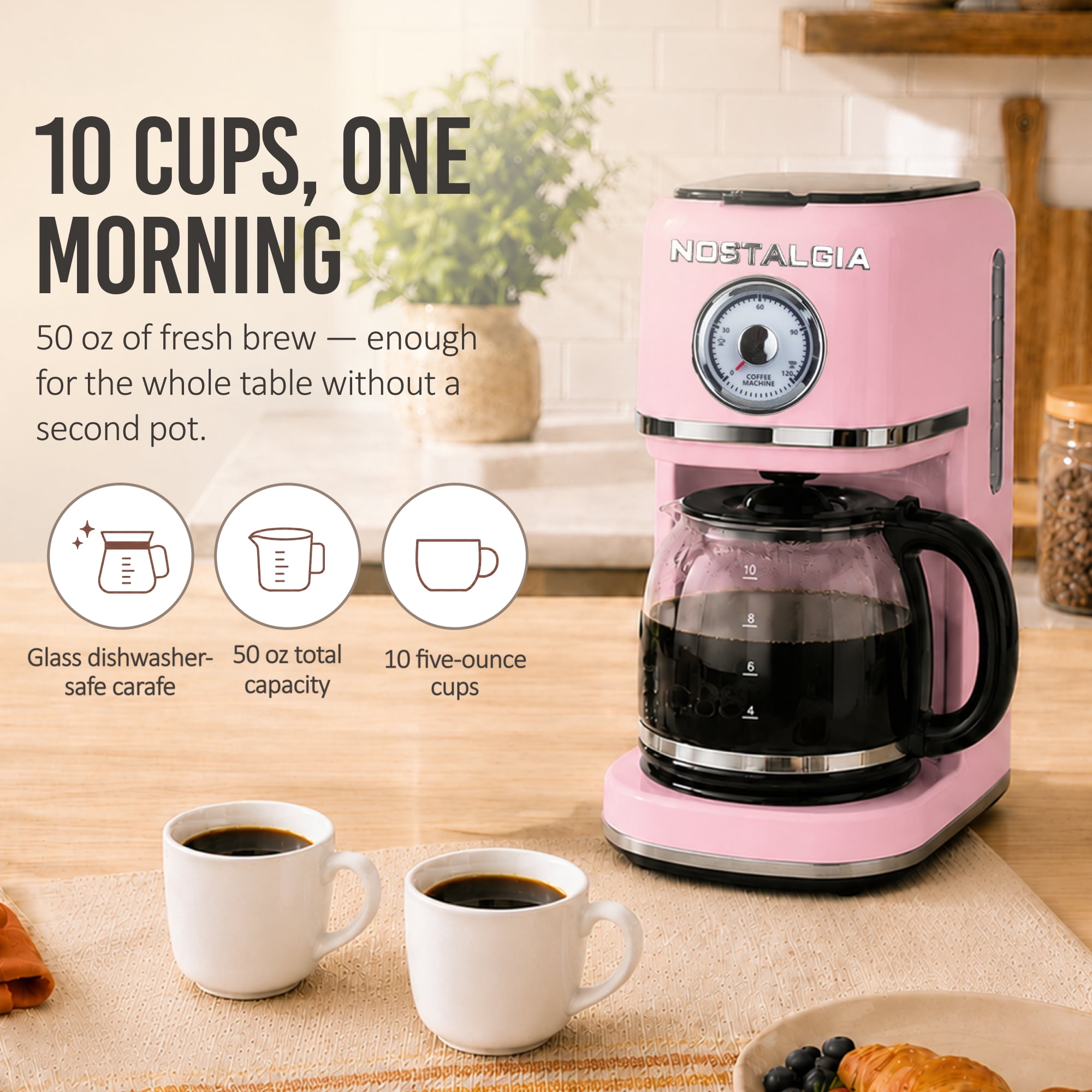 Nostalgia, Retro Coffee Maker, 10-Cup, Black with Reusable Filter