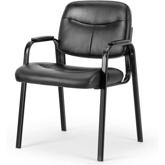 WoofPaw Office Reception Guest Waiting Room Chairs, Leather Stationary Chair No Wheels with Padded Arms for Elderly Desk Conference Room Lobby,1 Pack
