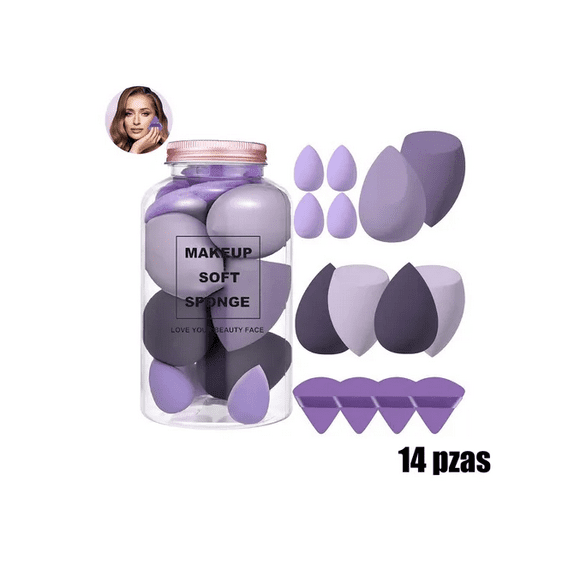 Esponjas De Maquillaje Húmedo Y Seco De 14 Piezas, Multiusos Xtellar morado