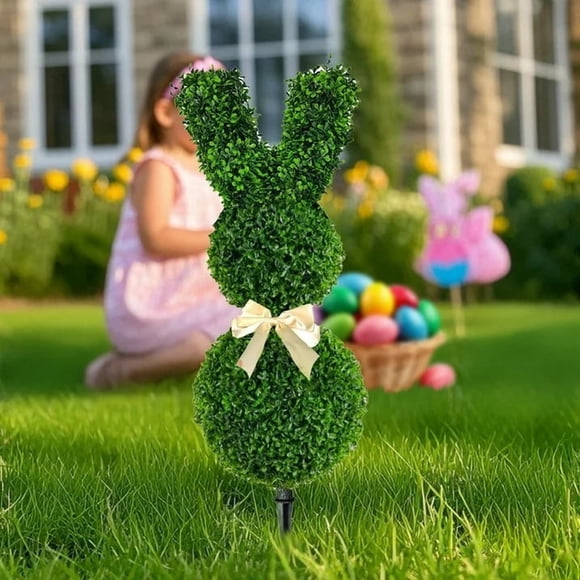 Bunny Topiary , Pot d'Arbre Topiaire Artificiel Vert en Forme de Lapin de Pâques Bunny, Lapin de Pâques Buis Topiaries pour Déco de Porche de Pâques Extérieur/intérieur
