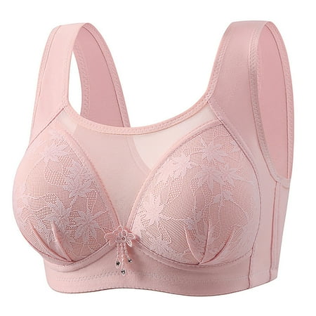 Weyolog Women s New Plus Size No Underwire Top Bra Thin Breathable Big Breasts To Show Small Beauty Back Four Bra  Bras for Women  Push up Bra Pink 90