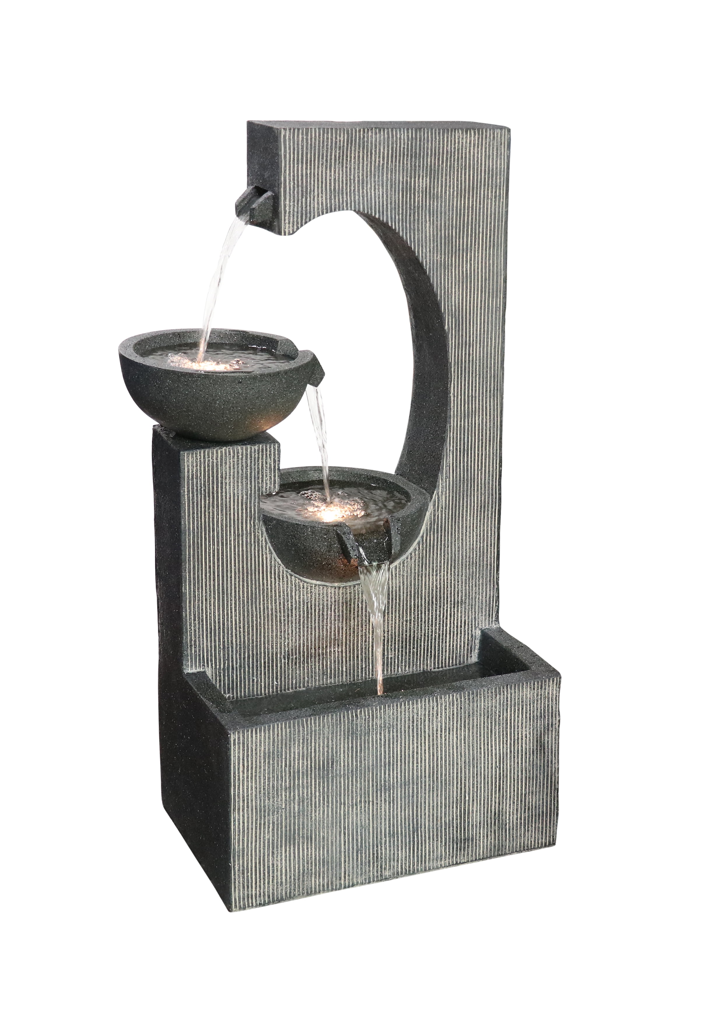 Hi-Line Gift LED Lights Semi-Circle Tiered Fountain Resin with Warm White LEDS, Gray