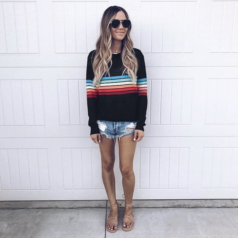 Rainbow striped t shirt women's Clearance