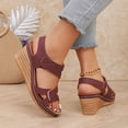 thumbnail image 4 of Wedge Dressy Sandals for Women 2025 Summer Fashion Casual Leather Peep Toe Platform Heeled Dress Work Sandals, 4 of 7