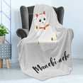 thumbnail image 4 of Japanese Cat Soft Flannel Fleece Throw Blanket, Maneki Neko Typography White Cat Prospering, Cozy Plush for Indoor and Outdoor Use, 50" x 70", White Coconut, by Ambesonne, 4 of 5