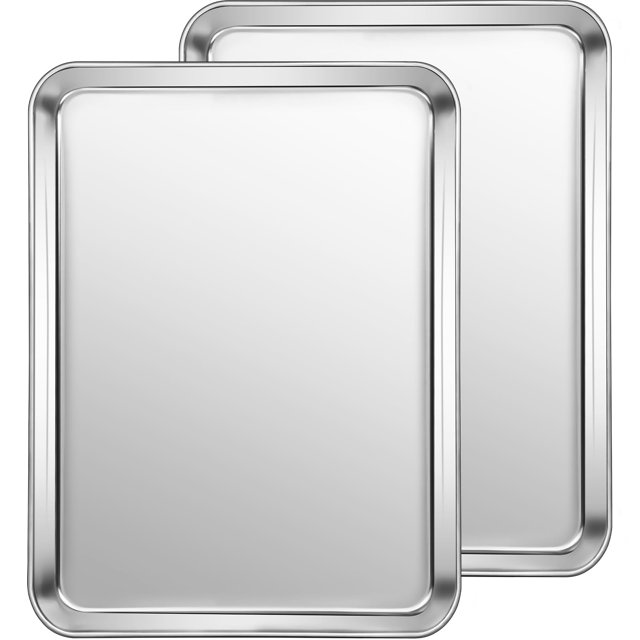 Juego de 2 bandejas para hornear CEKEE de acero inoxidable y bandejas para galletas para hornear, bandeja para hornear, bandeja para horno, juego de bandejas para hornear resistentes y fáciles de limp