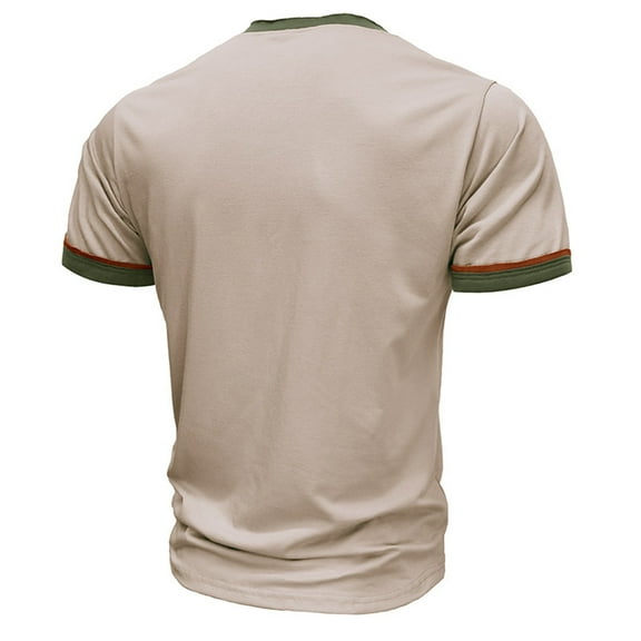 PEASKJP Mens Top Men's Ring-Spun Garment-Dye Bottom Hem T Shirt (Khaki,XL)